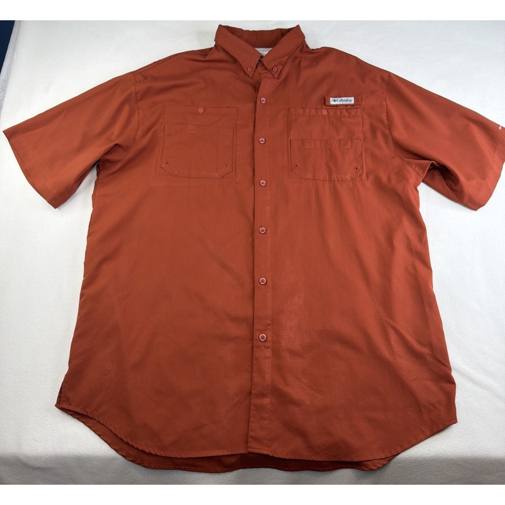 Columbia PFG Mens XLT Orange Fishing Shirt Short Sleeve Omni-Shade Vented